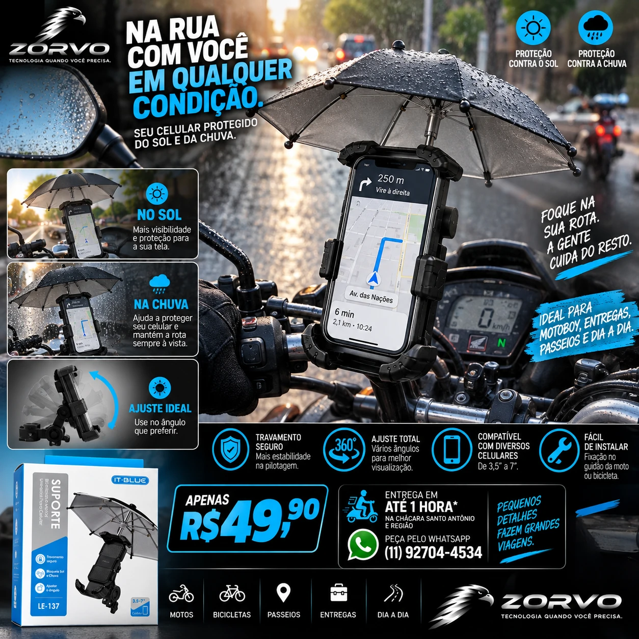 Suporte de celular em uso em uma moto — imagem ilustrativa